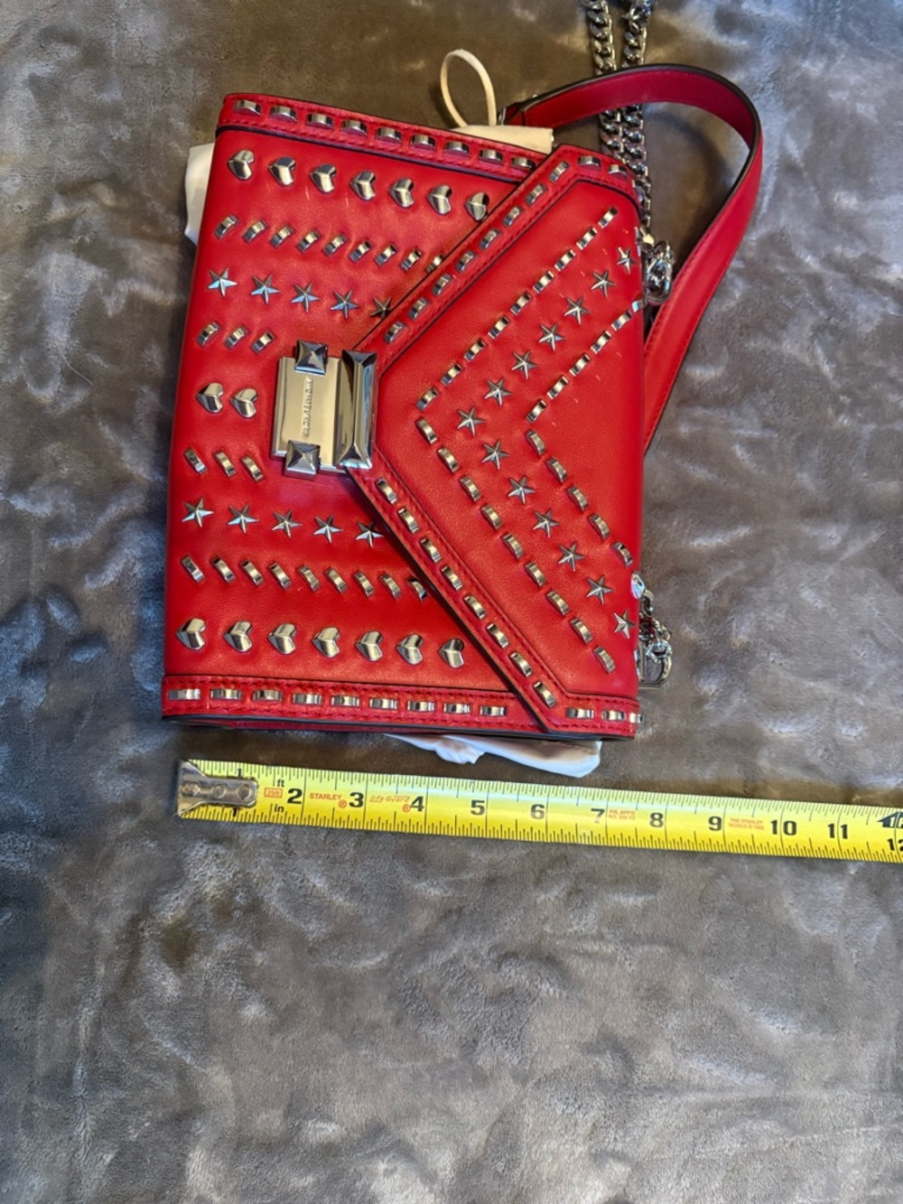 Michael Kors Red Studded Leather Crossbody with Silver Hardware - Picture 3 of 8